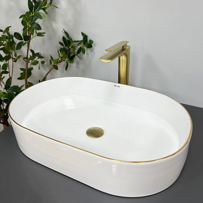 Умывальник VBI VERONA 60 WHITE GOLD EDGE накладной