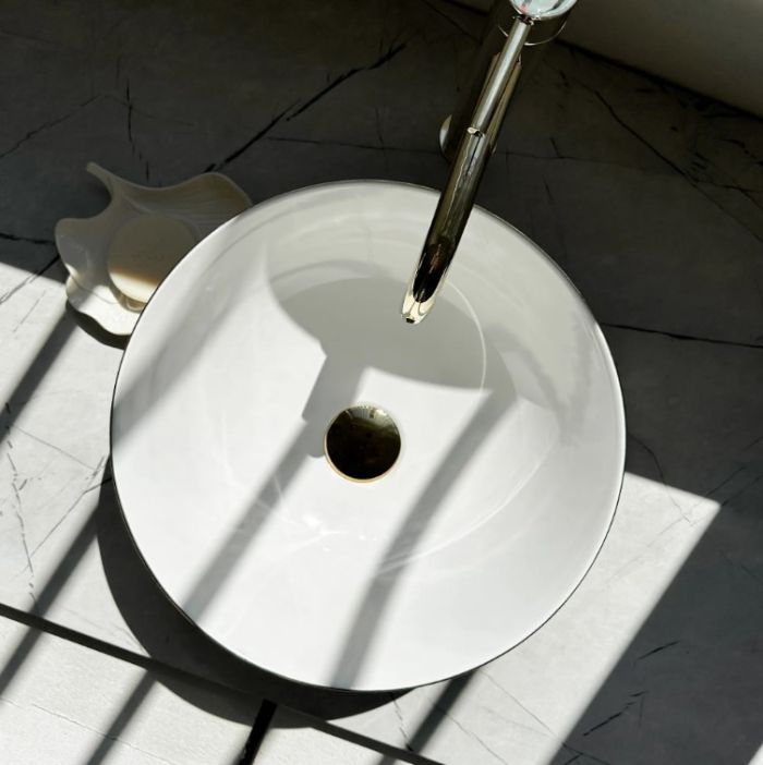 Умивальник REA STELLA BRUSHED GOLD WHITE накладний