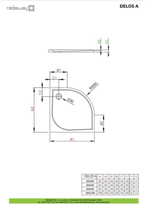 Душовий піддон Radaway Delos A 900x900x45 білий