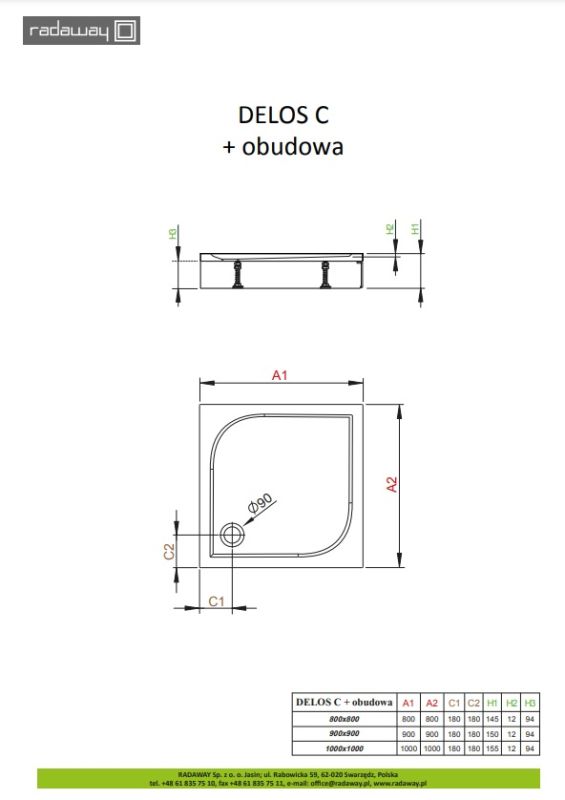 Душовий піддон Radaway Delos C  з панеллю 1000x1000x155 білий