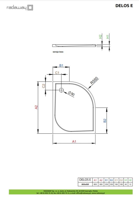 Душевой поддон Radaway Delos E 900Lx800x45 белый