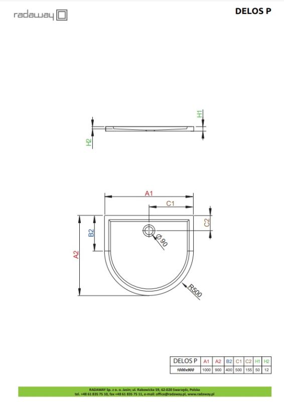 Душовий піддон Radaway Delos P 1000x900x50 білий