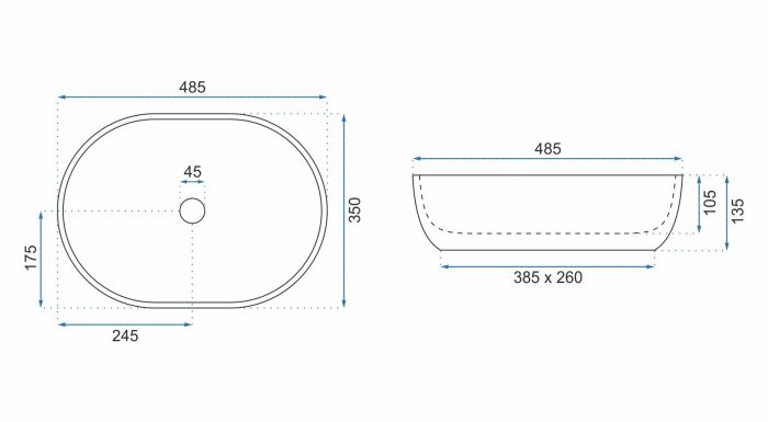Умывальник REA LARA STONE MATT серый накладной