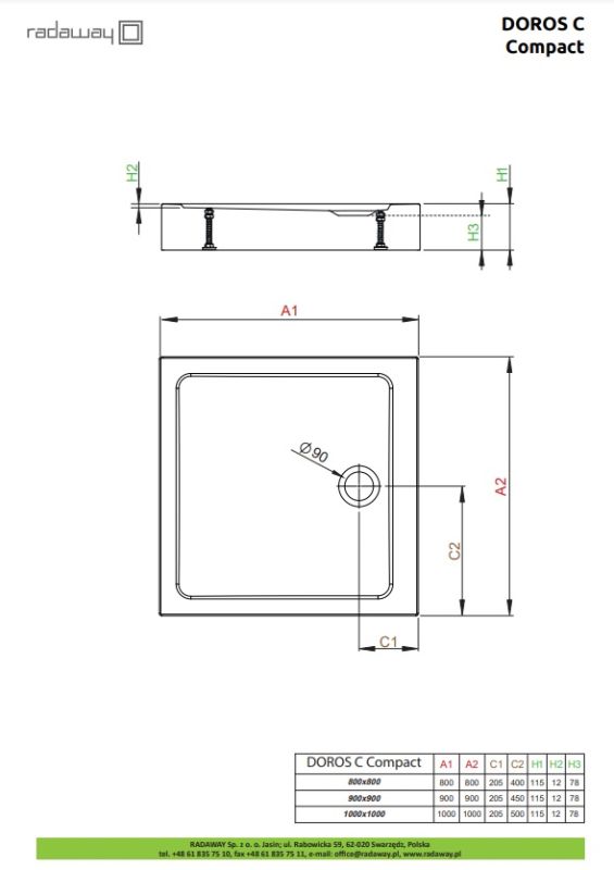 Душовий піддон Radaway Doros C Compact 90x90 Stone чорний