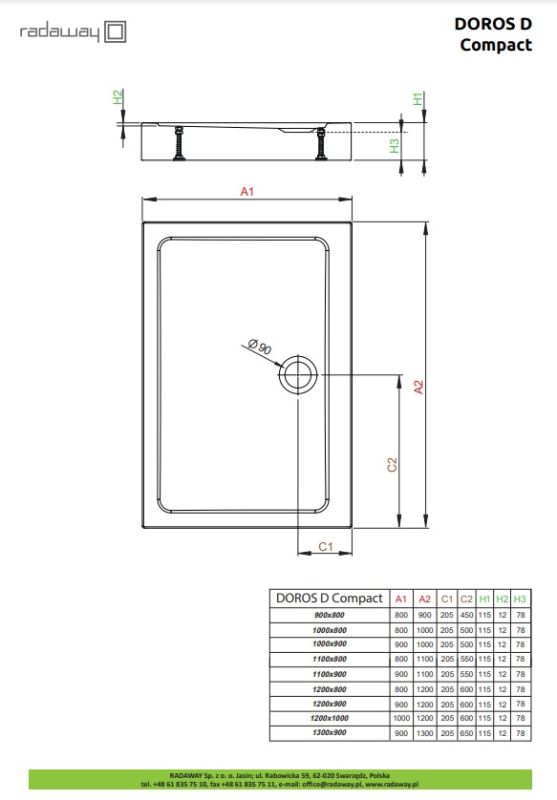 Душовий піддон Radaway Doros D Compact 900x800x115 білий
