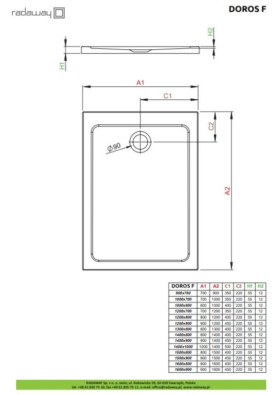 Душовий піддон Radaway Doros F 900x700x55 білий