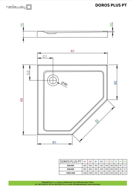 Душевой поддон Radaway Doros Plus PT 900x900x50 белый