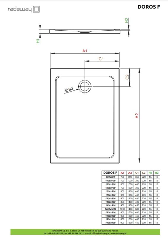 Душовий піддон Radaway Doros F 1000x800x55 білий