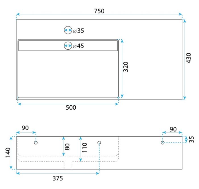 Умивальник REA ARCHI 75 WHITE накладний підвісний