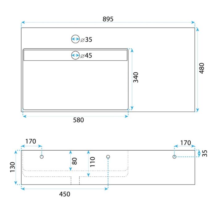 Умивальник REA ARCHI 90 WHITE накладний підвісний