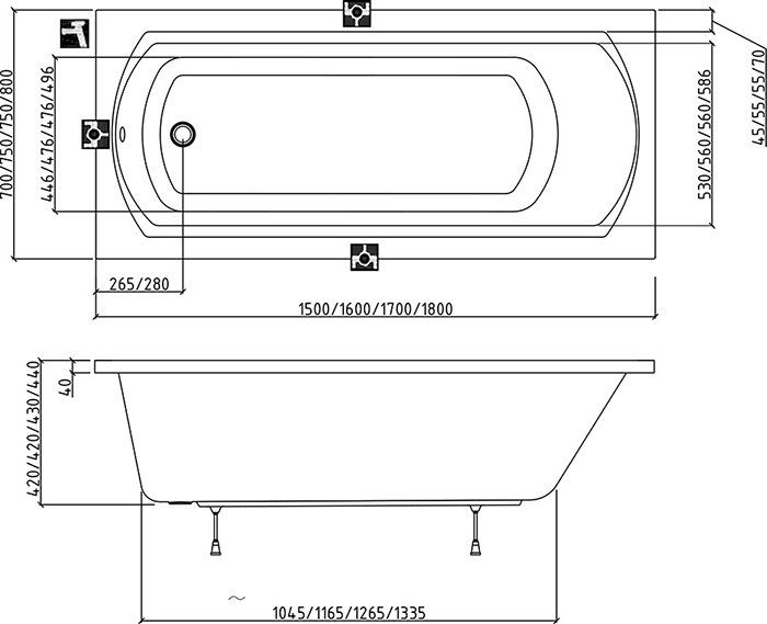 Ванна прямоугольная DOMINO II 180x80, RAVAK