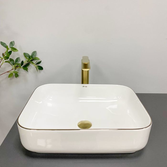 Умивальник VBI PALERMO WHITE ROSE GOLD EDGE накладний