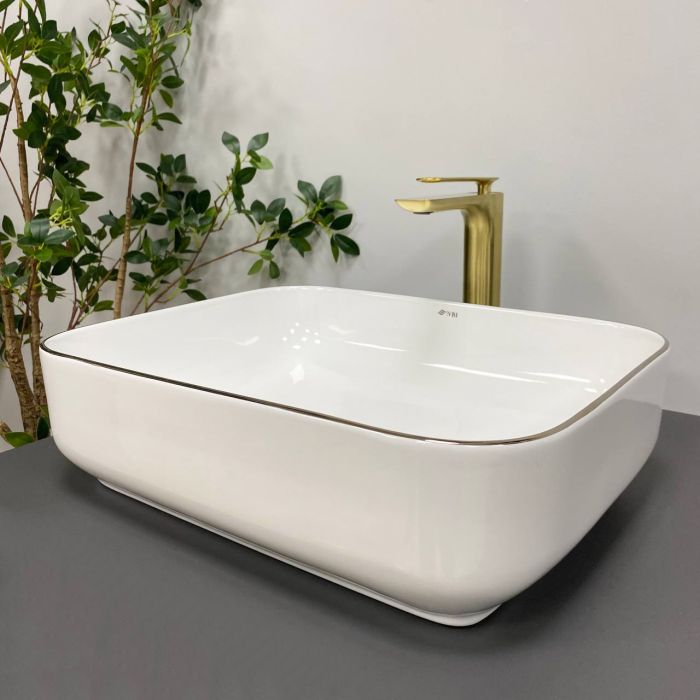 Умивальник VBI PALERMO WHITE ROSE GOLD EDGE накладний
