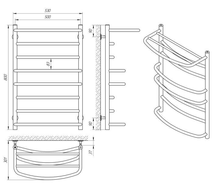 Рушникосушка ЄВРОМІКС П8, 500*800 з полицею
