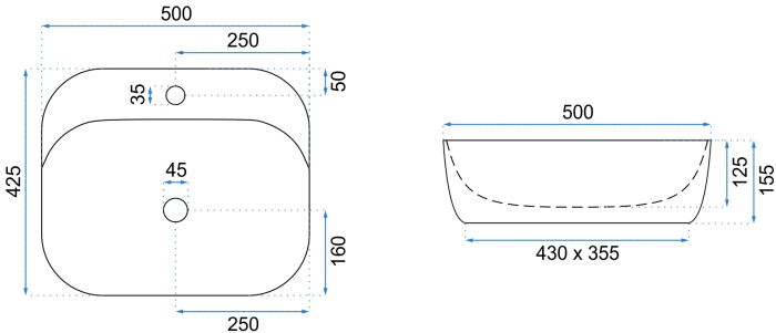 Умывальник REA LUIZA 50 LIGHT GREY MATT серый накладной матовый