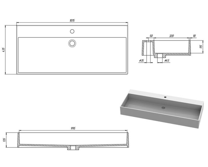 Умывальник «Флорида» 100 см белый А100 глянец