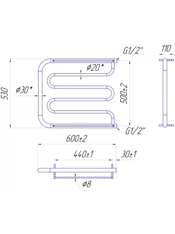 Рушникосушка ФОКСТРОТ 530х600/500