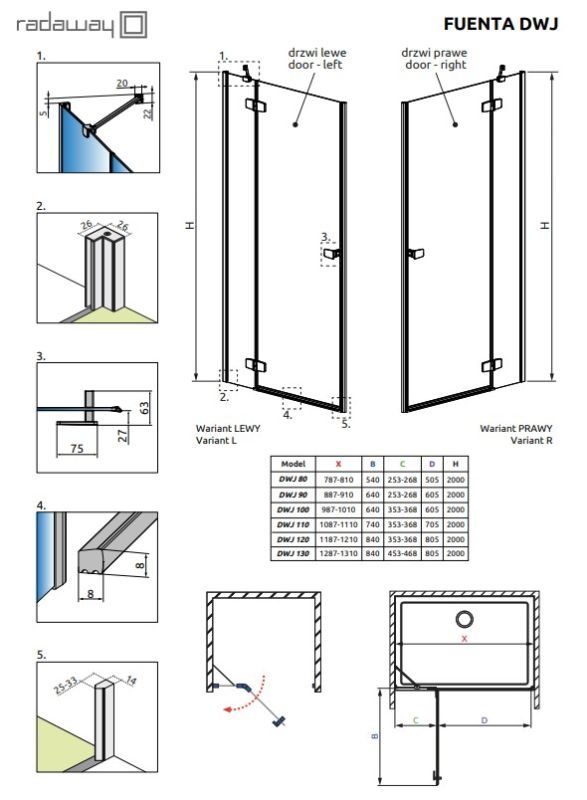 Душові двері Radaway Fuenta New Chrome DWJ 1000Rx2000 прозоре скло