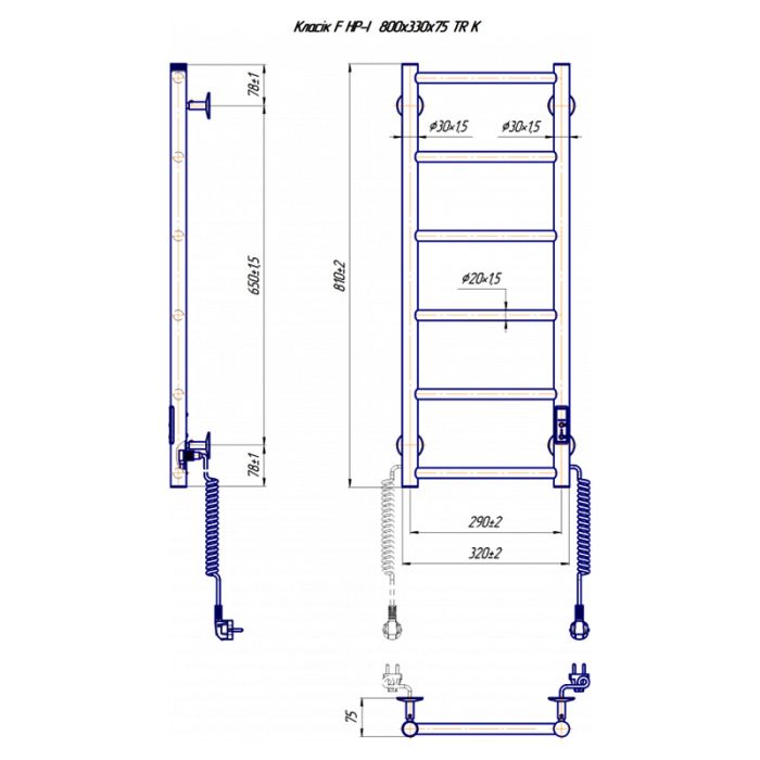 Полотенцесушитель КЛАССИК F НР-І 800х330/75 электр.TR K
