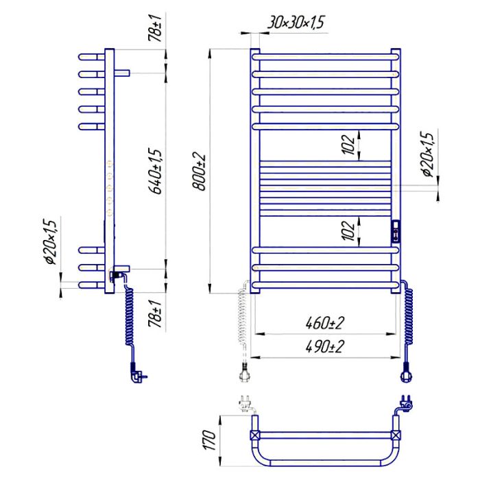 Рушникосушка ГЕРА ЛЮКС-I 800х500/170 електр. TR K