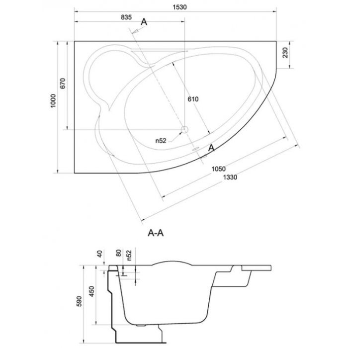 Ванна Cersanit KALIOPE 153х100, левая+НОЖКИ