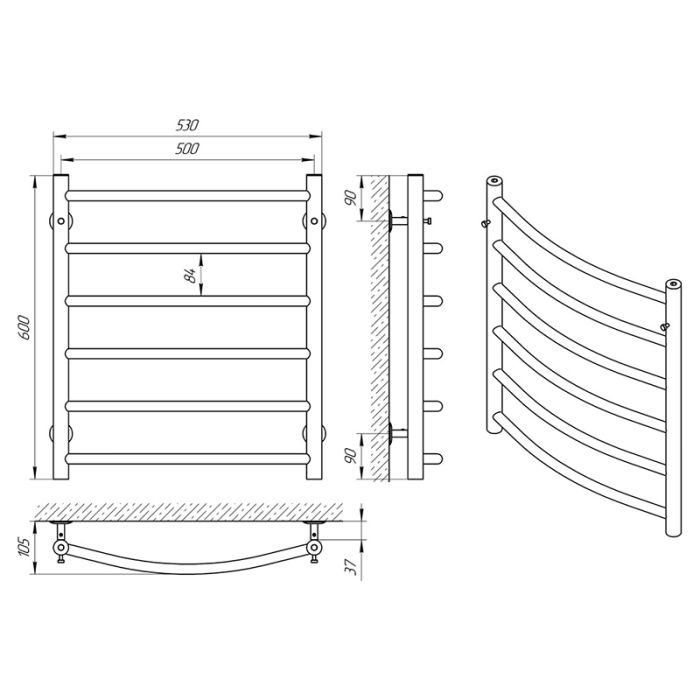 Полотенцесушитель КЛАССИК П6, 500*600