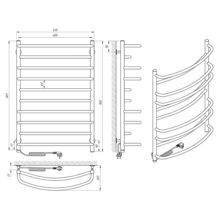 Полотенцесушитель ЕВРОМИКС П10, 600*900, левый S3