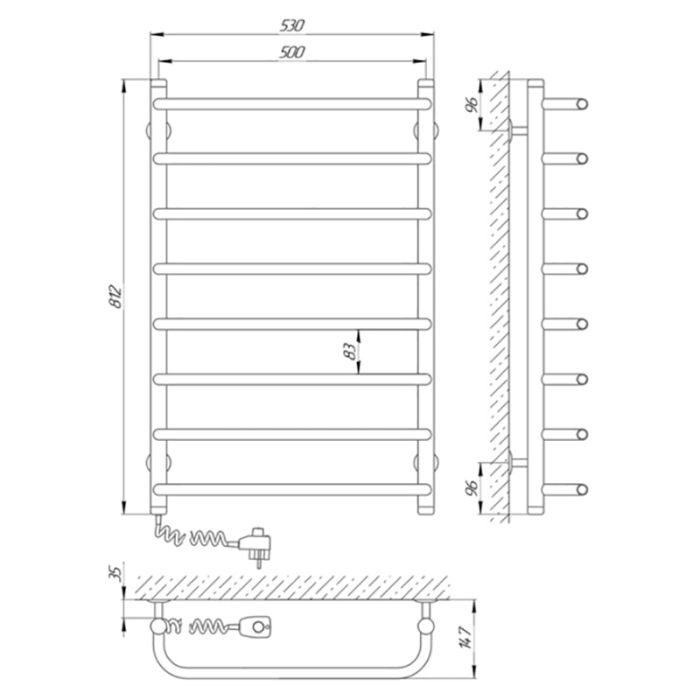 Рушникосушка СТАНДАРТ П8, 500*800, Ліва