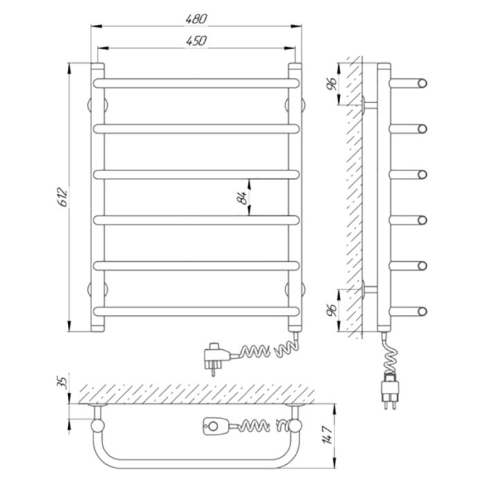 Рушникосушка СТАНДАРТ П6, 450*600, права