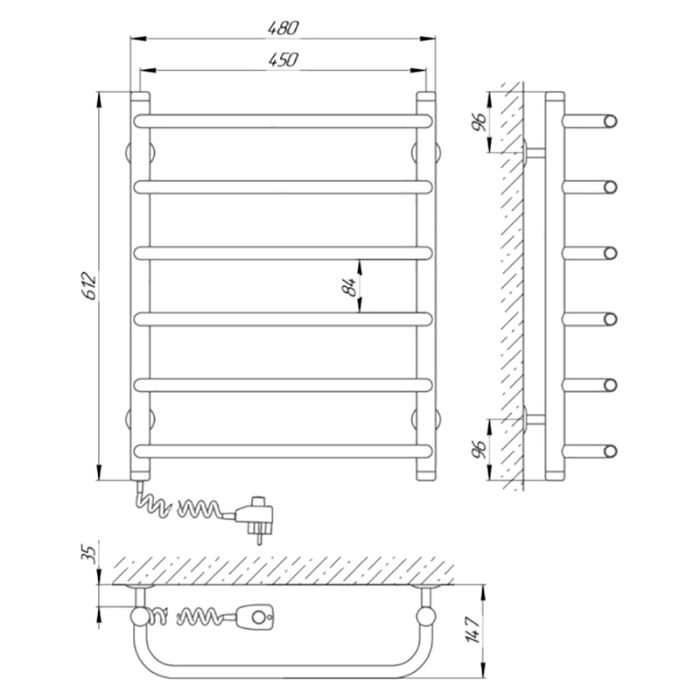 Полотенцесушитель СТАНДАРТ П6, 450*600, левый