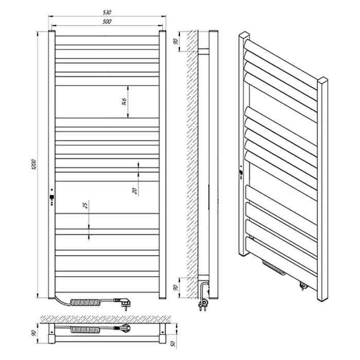 Рушникосушка ЛАВИНА ЧФЧ13 , 500*1200, ліва, чорний мат