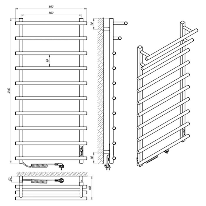Рушникосушка Каскад Преміум П10 , 500*1200, ліва