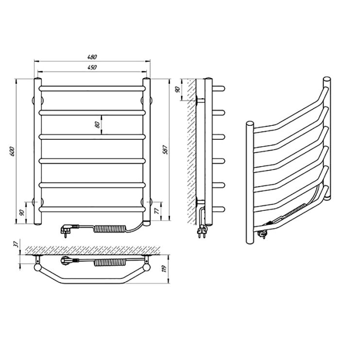 Рушникосушка ВІКТОРІЯ П6, 450*600, права