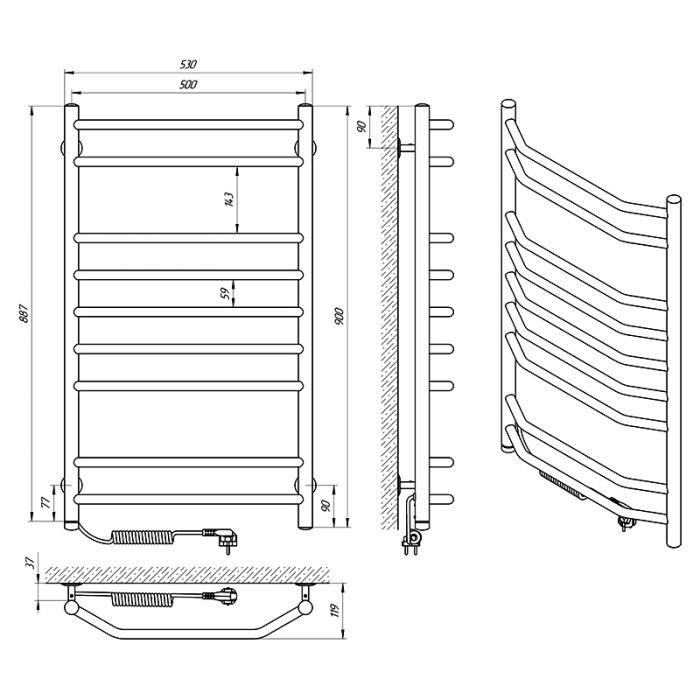 Полотенцесушитель ВИКТОРИЯ П9 500*900, левый