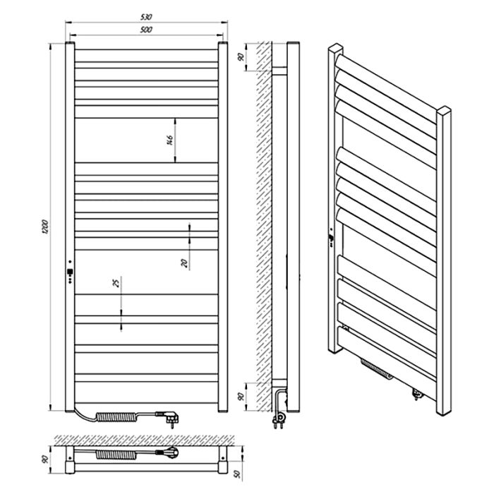 Рушникосушка ЛАВИНА ЧФ13 , 500*1200, ліва, біла