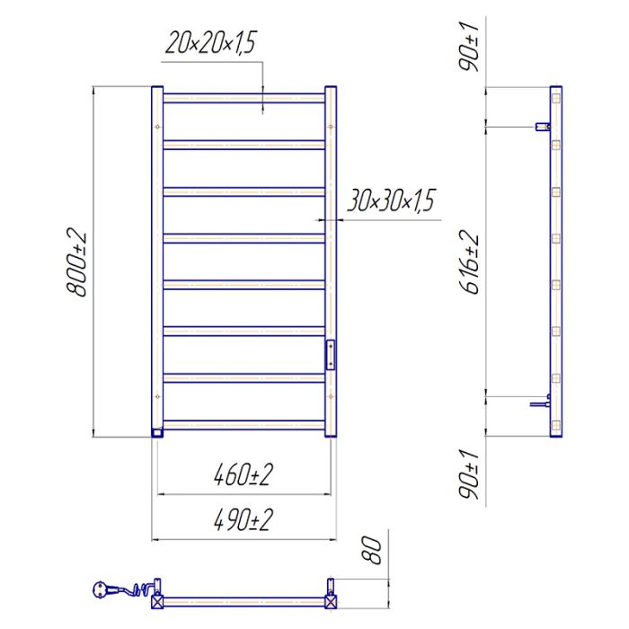 Рушникосушка ТОКІО-І 800х500/80 електр.TR K