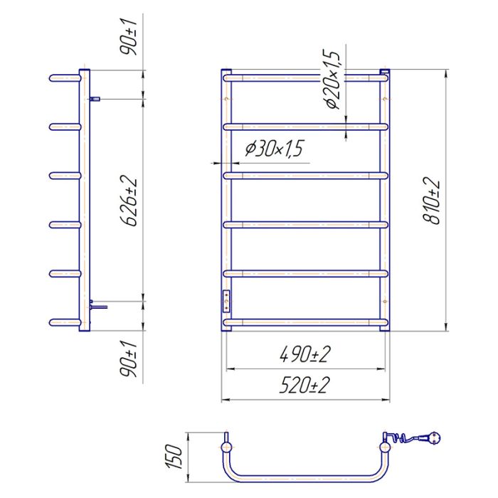 Рушникосушка СТАНДАРТ HP-І 800х530/150 електр.TR K
