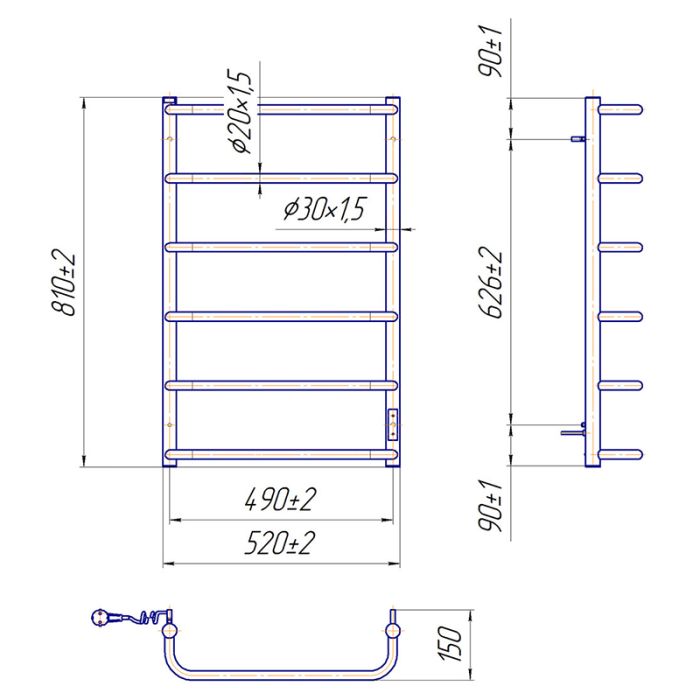 Рушникосушка СТАНДАРТ HP-І 800х530/150 електр.TR K