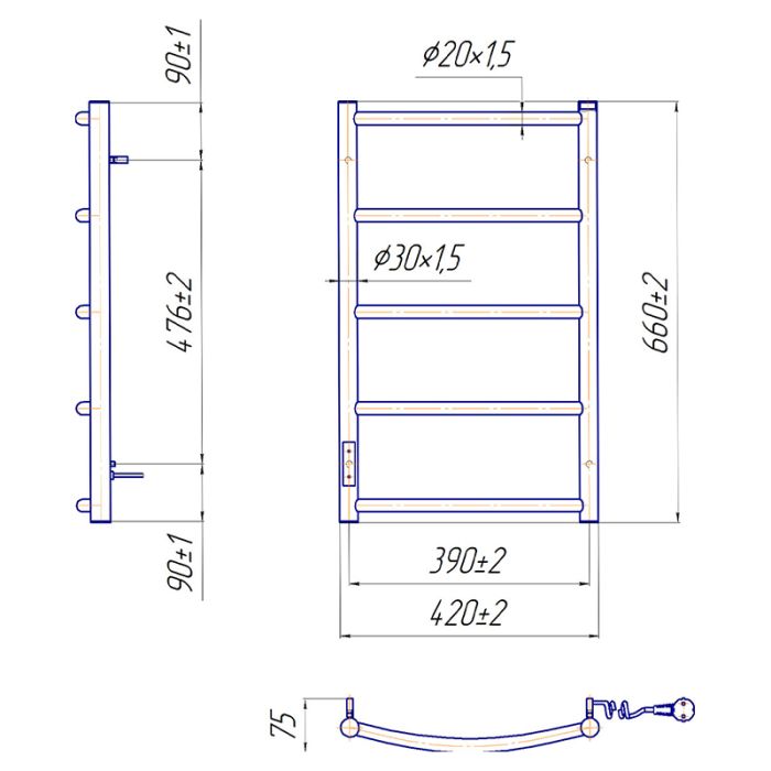Полотенцесушитель КЛАССИК НР-І 650х430/75 электр.TR K