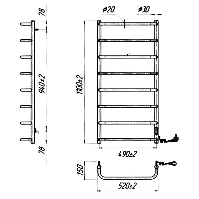 Полотенцесушитель СТАНДАРТ HP-І 1090х530/150 электр.TR K