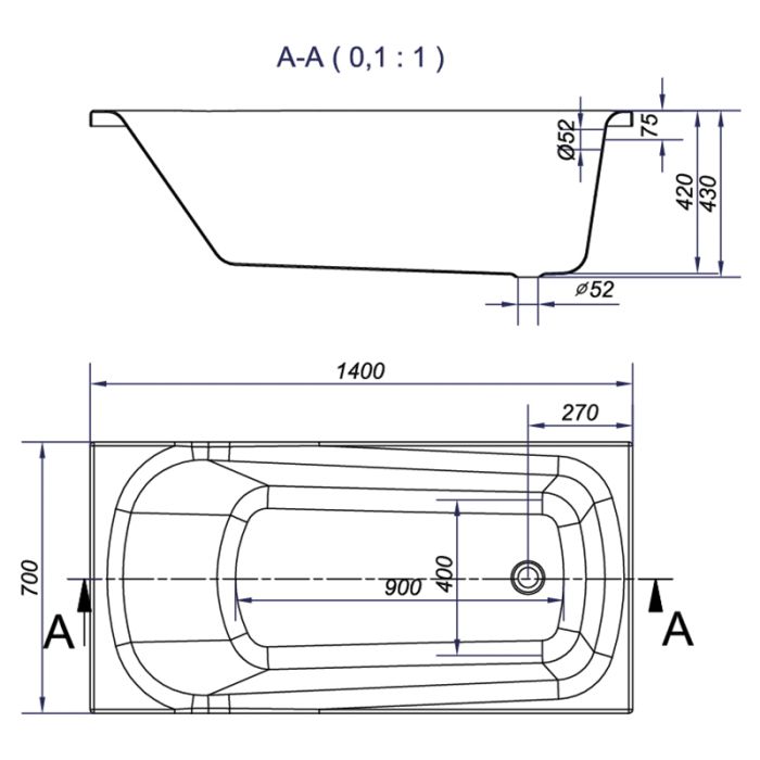 Ванна Cersanit NAO 140х70+НІЖКИ