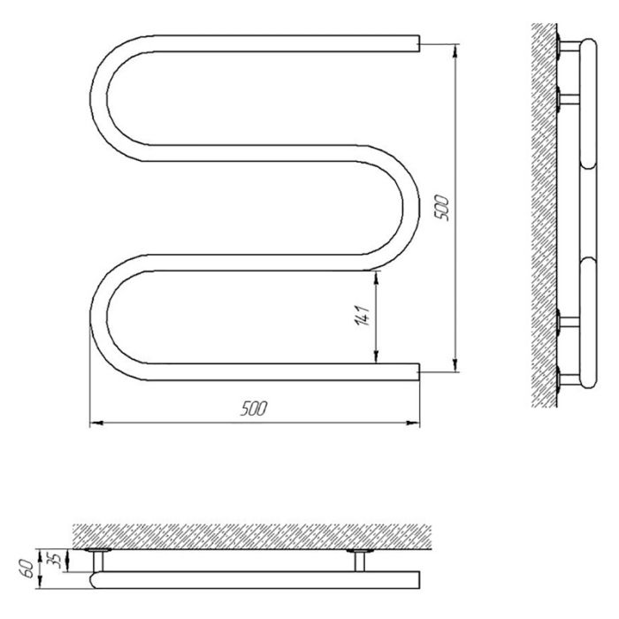 Рушникосушка ЗМІЙОВИК 25 РС3 400х500, права