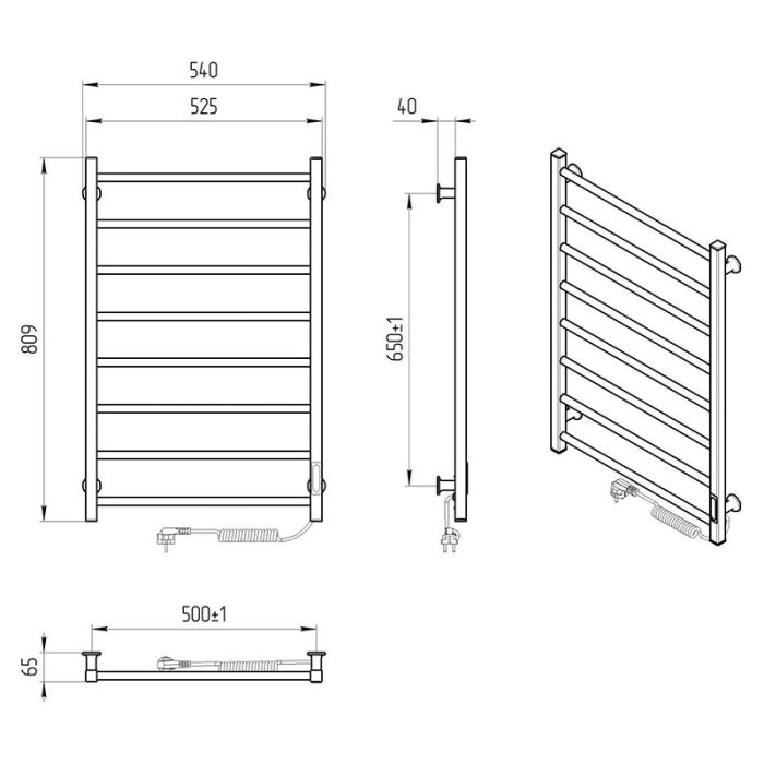 Рушникосушка АЛЬФА ЧФЧ8 500*800, права, чорнаий мат