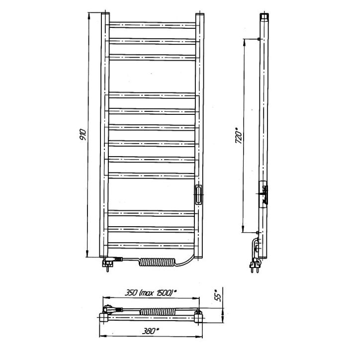 Рушникосушка ІМІДЖ ЧФЧ12 350*900, права, чорний мат