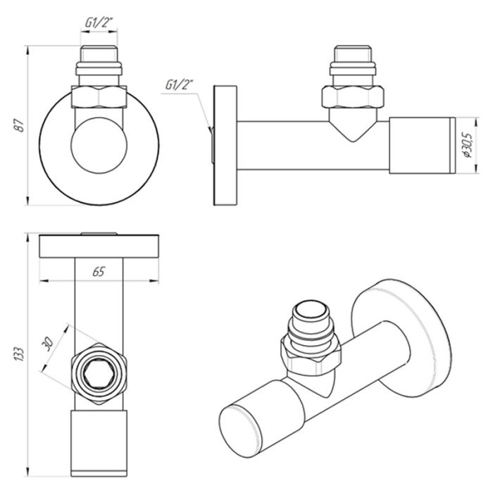 Кран 1/2" - 1/2" удлиненный (ZZ-5101), хром