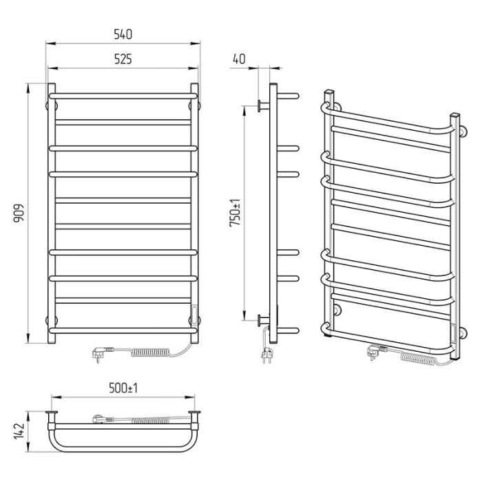 Рушникосушка КОМФОРТ ЧФЧ10 500*900 права, чорний мат