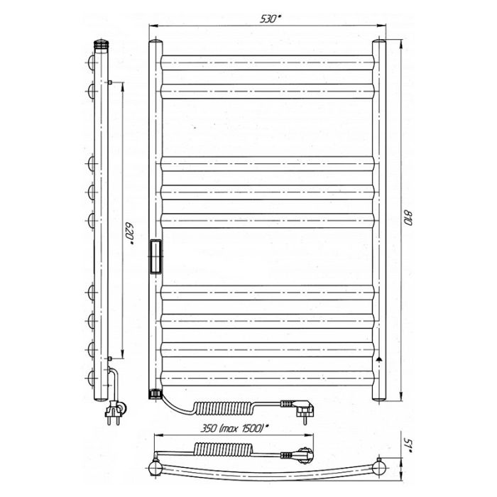 Рушникосушка КЛАСІК ПРЕМІУМ П9, 500*800, права S