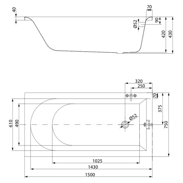 Ванна Cersanit CITY 150х75+НІЖКИ