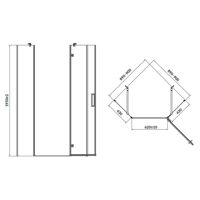 Душевая кабина JOTA 90х90х195 левая, стекло прозрачное,  чорный