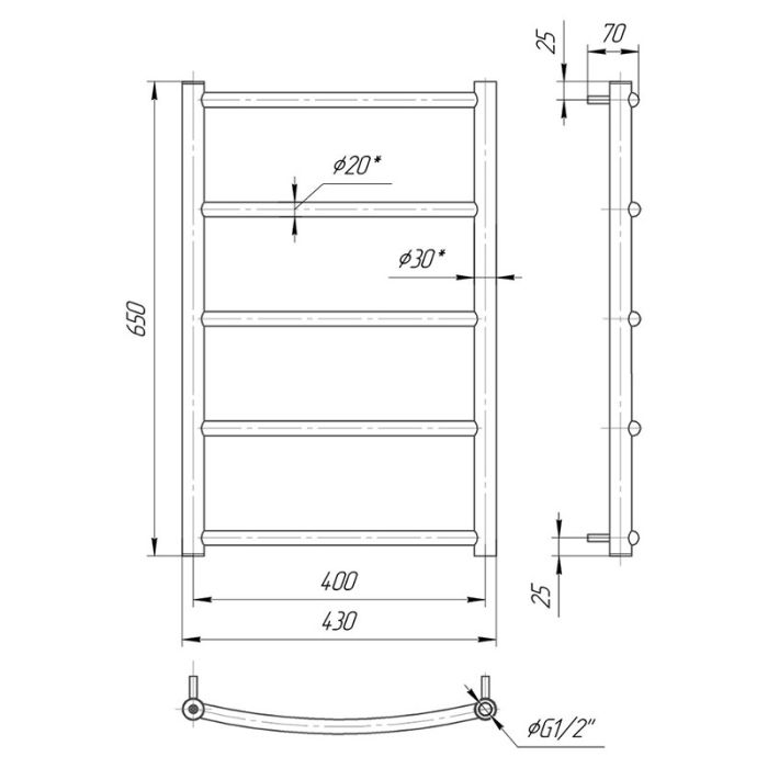 Полотенцесушитель КЛАССИК НР 650х430/400